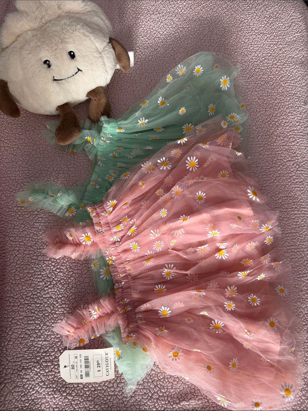 Children's Daisy Tulle Dress - Pink / Green